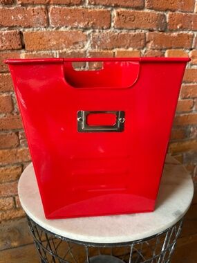 Red metal storage box